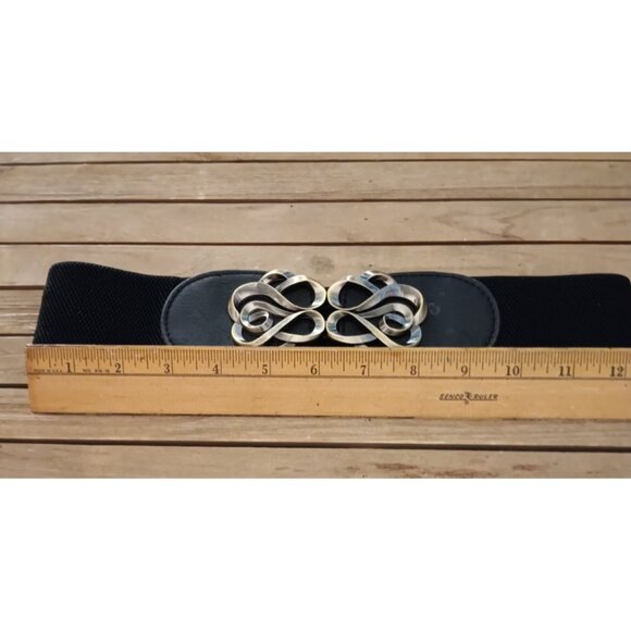 Balck Stretch Cinching Belt w/ Antiqued Gold Tone Buckle for 26\